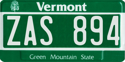 VT license plate ZAS894