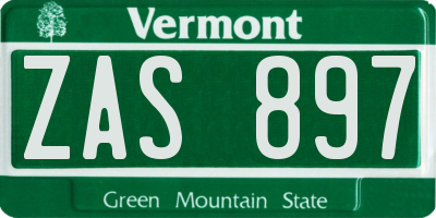 VT license plate ZAS897