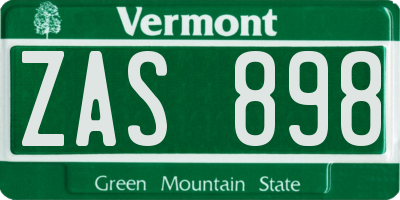 VT license plate ZAS898