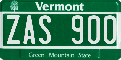 VT license plate ZAS900