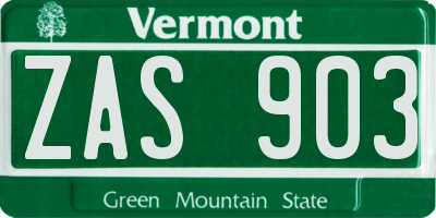 VT license plate ZAS903