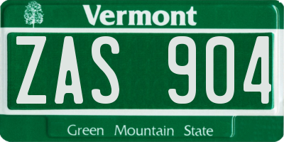 VT license plate ZAS904