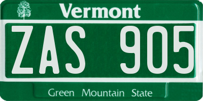 VT license plate ZAS905