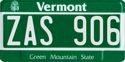 VT license plate ZAS906