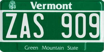 VT license plate ZAS909