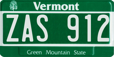 VT license plate ZAS912