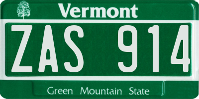 VT license plate ZAS914