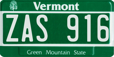 VT license plate ZAS916