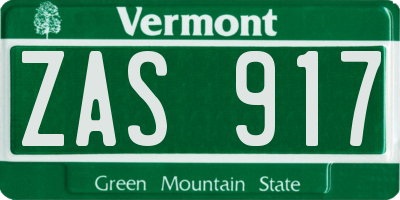 VT license plate ZAS917