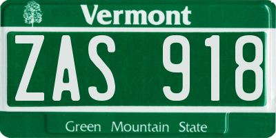 VT license plate ZAS918