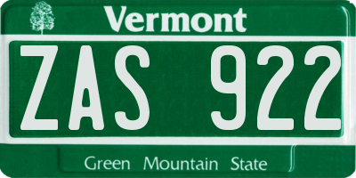 VT license plate ZAS922