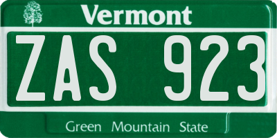 VT license plate ZAS923
