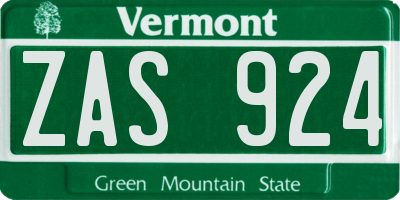 VT license plate ZAS924