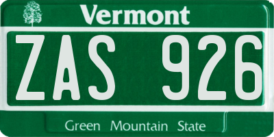 VT license plate ZAS926