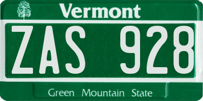 VT license plate ZAS928