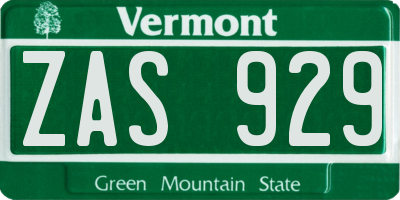 VT license plate ZAS929