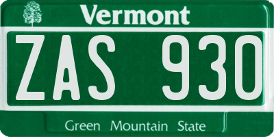 VT license plate ZAS930