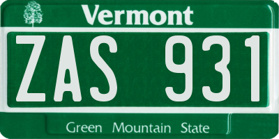 VT license plate ZAS931