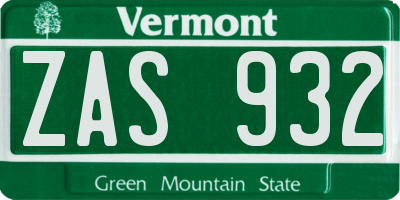 VT license plate ZAS932