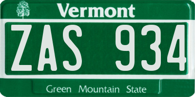 VT license plate ZAS934