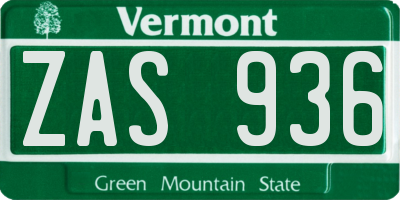 VT license plate ZAS936