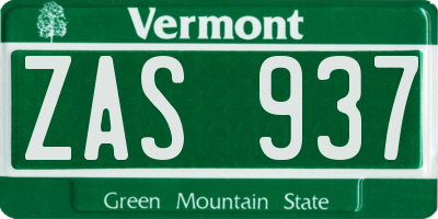 VT license plate ZAS937