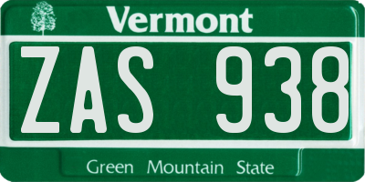 VT license plate ZAS938