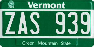 VT license plate ZAS939