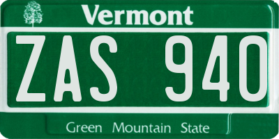 VT license plate ZAS940