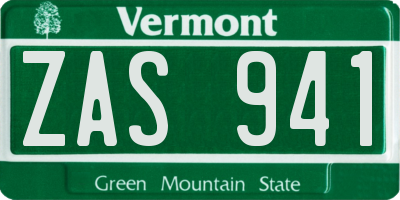 VT license plate ZAS941