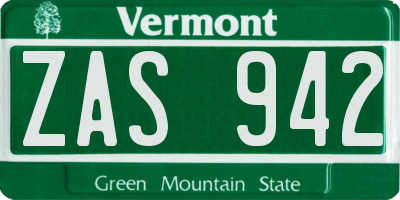 VT license plate ZAS942