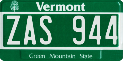 VT license plate ZAS944