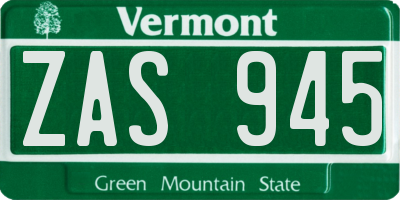 VT license plate ZAS945