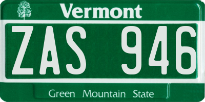 VT license plate ZAS946