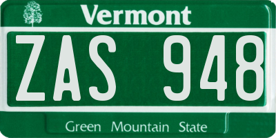 VT license plate ZAS948