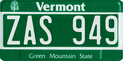 VT license plate ZAS949