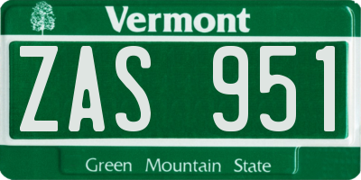 VT license plate ZAS951