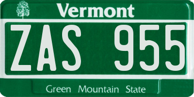 VT license plate ZAS955