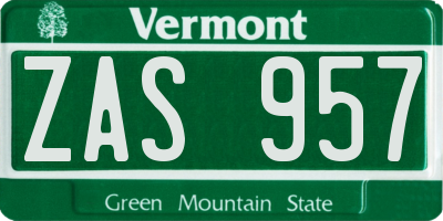 VT license plate ZAS957