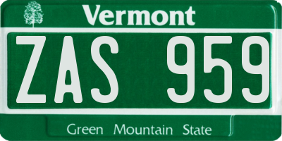 VT license plate ZAS959