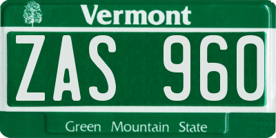 VT license plate ZAS960