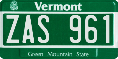 VT license plate ZAS961