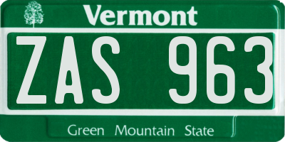VT license plate ZAS963