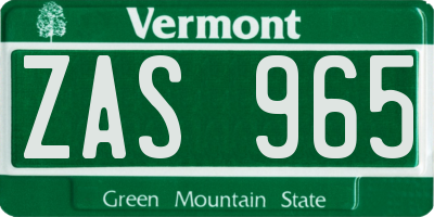 VT license plate ZAS965