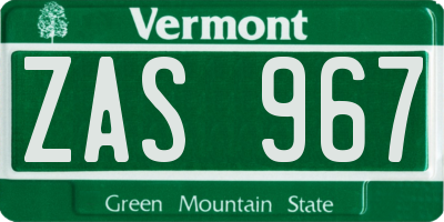 VT license plate ZAS967