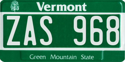 VT license plate ZAS968