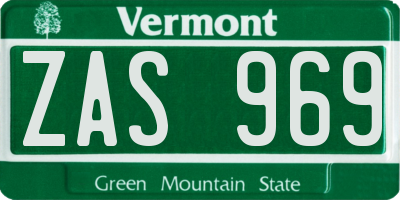 VT license plate ZAS969