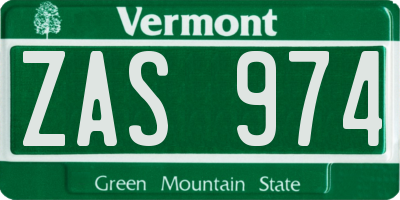 VT license plate ZAS974