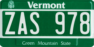 VT license plate ZAS978