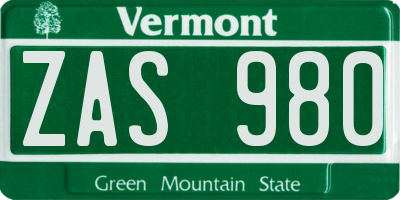 VT license plate ZAS980